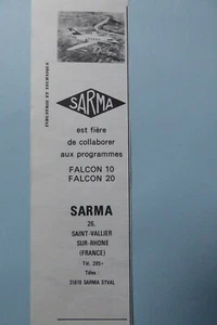 9/72 PUB SARMA SAINT VALLIER SUR RHONE DASSAULT FALCON 20 10 ORIGINAL FRENCH AD - Imagen 1 de 1