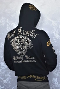 Vintage Ed Hardy - Tatoo - Sweatshirt Hoodie - Size S Black - Zipper Front - Picture 1 of 8