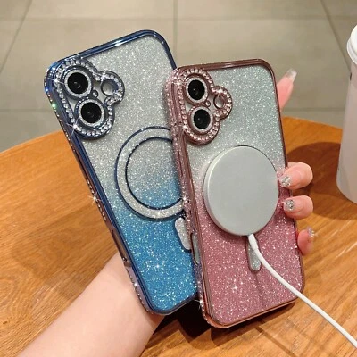 For iPhone Samsung Magnetic Case Glitter Diamond MagSafe Bling Girls Phone Cover - Image 1 of 4