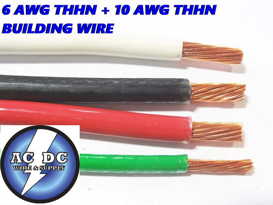 85' EA THHN THWN 6 AWG GAUGE BLACK WHITE RED COPPER WIRE + 85' 10 AWG GREEN - Image 1 of 1