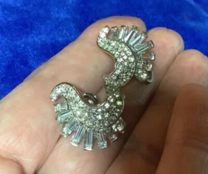 Krone Trifari signiert Clip auf Baguette Ohrringe Vintage 1" funkelnd  - Bild 1 von 12