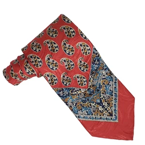 Red Blue Paisley Silk Tie Jacquard Texture Handkerchief Bandana Look Cowboy Glam - Picture 1 of 4