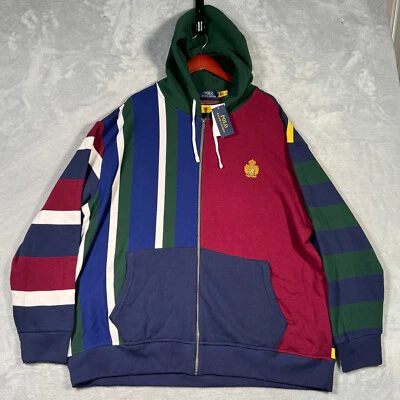 Ralph Lauren Sudadera con Capucha Para Hombres 3XB 3XL Grande Bloque de Color Cresta Cremallera Completa Chaqueta Foto 1 de 4