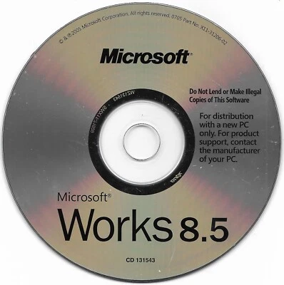 Microsoft Works 8.5 For Distribution with PC (PC CD-ROM, 2005) - Image 1 of 2