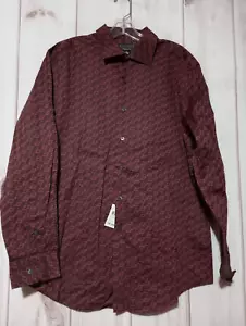 Alfani Shirt Men's Large Athletic Fit Maroon Button Front Long Sleeve - Picture 1 of 7