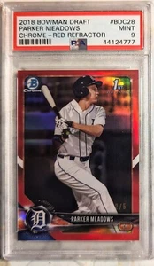 PARKER MEADOWS 2018 Bowman Draft 1st Chrome RED Refractor /5 SSP Tigers RC PSA9 - Picture 1 of 1