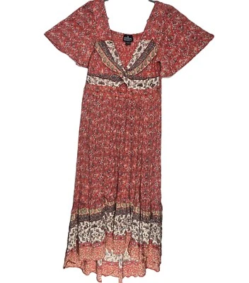 Angie M/L Twist Keyhole Tiered Maxi Dress Split Hem 80's Prairie Babydoll Boho - Image 1 of 4