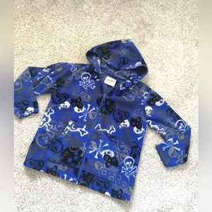Old Navy Blue Full Zip Fleece Hoodie kids boy Size S (6-7) Skull and Cross Bones - Picture 1 of 7