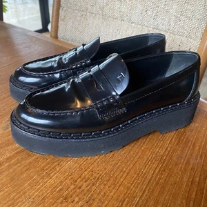 Tods Patent Leather Platform Women Penny Loafers Chunky Sole Size EU 37.5 Tod's - Picture 1 of 14