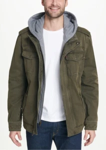 Levi's V3709 Men's Green Sherpa Lined Two Pocket Hooded Trucker Jacket Size XS - Picture 1 of 2