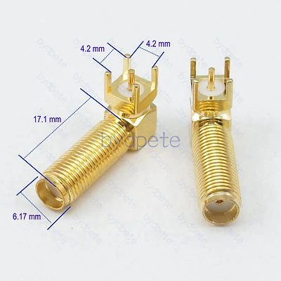 SMA female jack right angle 90 degree Mount PCB Solder Connector Adapter 50ohm - Image 1 of 4