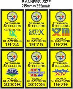 Pittsburgh Steelers Super Bowl World Champions Banners Embroidered 14" x 8.5" 