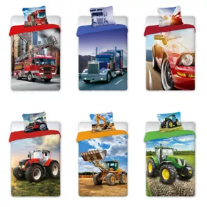 Jugend Bettwäsche Turbo Truck Feuerwehrauto Bagger Traktor 140 x 200 cm - Bild 1 von 7