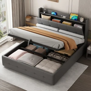 5ft King Size Ottoman Lift Up Bed Frame Upholstered Bed with Headboard Storage - Picture 1 of 14