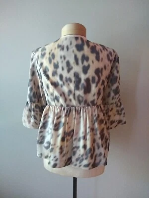 CHAQUETA DE VERANO NUEVA CON ETIQUETAS $495 TALLA 12 CARLISLE VINTAGE POLI JACQUARD ESTAMPADO LEOPARDO Foto 1 de 4