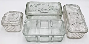 Lot of 4 Vintage Mixed Brand Glass Clear Refrigerator Dishes Not Perfect READ - Picture 1 of 24