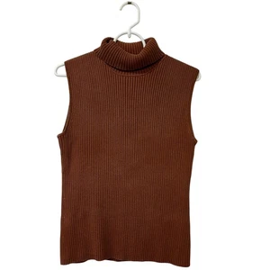 Chico's Womens Sz 2 Large Burnt Orange Silk Blend Knit Sleeveless Turtleneck Top - Picture 1 of 4