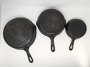 Vintage Wagner Ware Sidney -O- Gusseisen Pfanne Set 3 6 8 USA 1053 1056 1058 - Bild 1 von 17