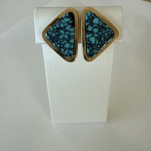 Tony Sanchez 14K Yellow Gold Turquoise Earrings Clip Post Jackson Hole - Picture 1 of 7