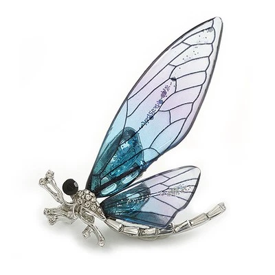 Broche mariposa cristal cuentas de resina azul/púrpura brillante en tono plateado - Foto 1 de 4