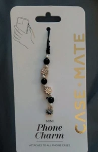 Case-mate Beaded Mini Phone Case Charm Black & White Pearls and Flower Universal - Photo 1 sur 2