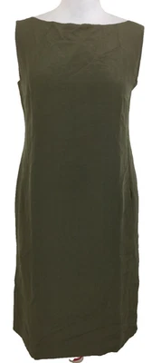 Vestido recto Max Mara para mujer talla 8 bolsillos caqui mezcla de seda cuello barco cremallera usado F1 Foto 1 de 4