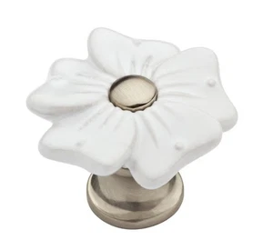 Brainerd Petite Floral Cabinet Knob - Satin Nickel & White Ceramic - 12 Pack - Picture 1 of 7