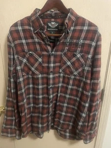 Harley Davidson Flanellhemd Herren XL rot/schwarz/weiß kariert bestickt - Bild 1 von 7