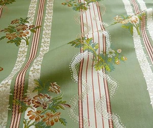 By Yd LEE JOFA MARIA BROCADE DEEP FOREST GRN PEACH COPPER ROSE WHITE LACE RP456Y - Picture 1 of 11