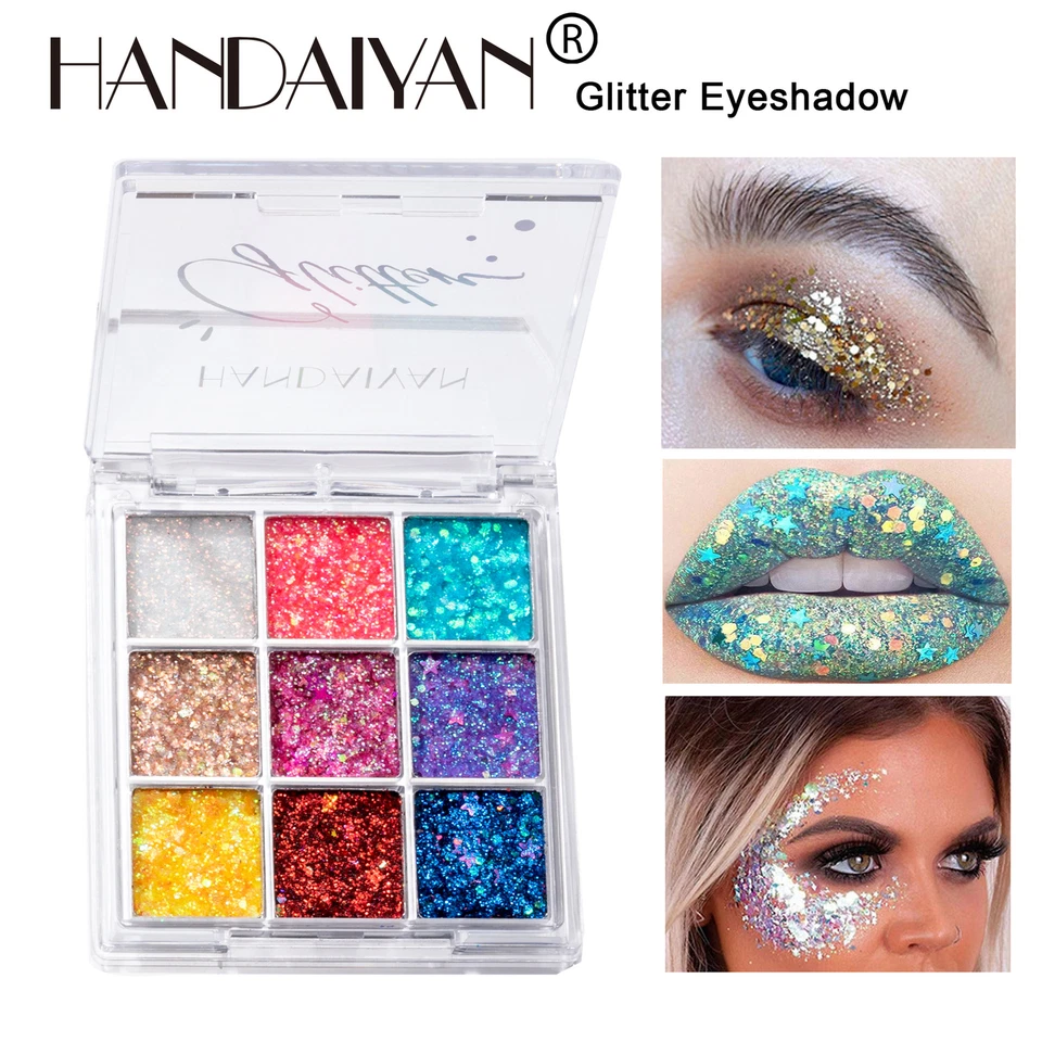 9-Color Glitter Eye Shadow Palette · High-Impact Shimmer Stage & Festival Makeup - Image 1 of 4
