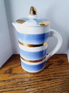 Suite One Anthrpologie French Press Blue Gold White Pot - Picture 1 of 11