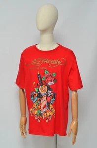 Ed Hardy Christian Audigier Men's Red Tattoo Print Tee Shirt SizeXXL Made in USA - Picture 1 of 12