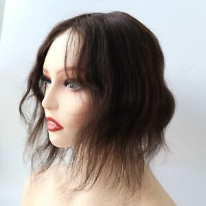 Natural Women Toupee Human Hair Replacement System Topper Poly Skin Hairpiece