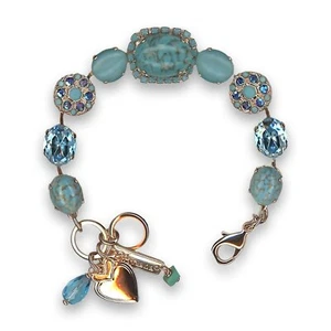 Bracelet by Mariana Woman Classy Turquoise Mineral and Aquamarine Swarovski C... - Picture 1 of 6