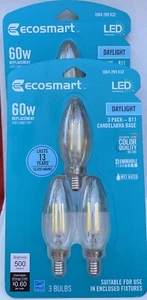 EcoSmart LED Light Bulbs 60W Candelabra Dimmable Clear Daylight 2 Packs Of 3 - Picture 1 of 2
