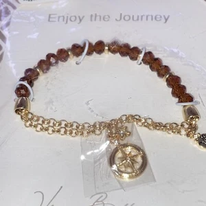 NWT VERA BRADLEY ENJOY THE JOURNEY  GOLD TONE BEADED BRACELET With Compass Charm - Picture 1 of 6