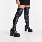 Womens Punk Over Knee Thigh High Boots Biker Block Heels Casual Party Shoes Club