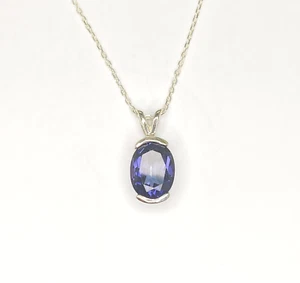 9 x 7 mm Oval Blue Mystic Topaz Half Bezel Sterling Silver Pendant Necklace - Picture 1 of 3