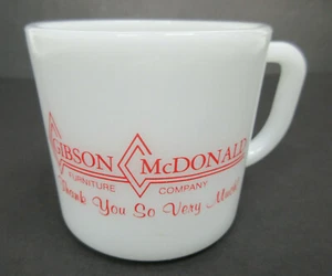 vintage Anchor Hocking white milk glass Gibson McDonald Furniture promo ad mug - Picture 1 of 9