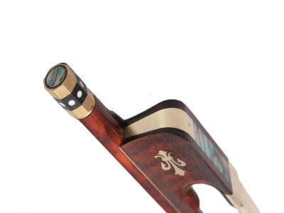 Full Size Cello Bow Ebony Frog Horse Hair Snake Wood Black Leather Blossom Inlay - Image 1 of 4