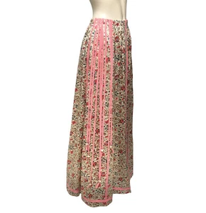 70s Prairie Skirt Chessa Davis Bohemian Boho Pink Floral A-Line Maxi Ribbons Vtg - Picture 1 of 8