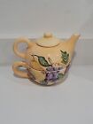 Zrike Teapot For One With Cup Hand Painted Fruits Design Stackable Soft Yellow