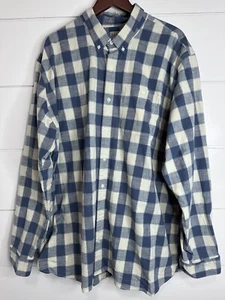 LL Bean Flannel Shirt Mens Blue White Plaid Cotton Long Sleeve Button Down XXL-T - Picture 1 of 4