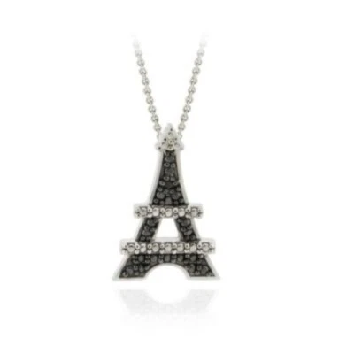 Collar Torres Eiffel de plata de ley con detalles de diamantes negros, 18" Foto 1 de 3