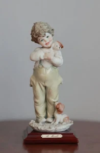 Boy with Merli Puppies Bruno Merli Sculpture Figurine Porcelain Collectable Rare - Picture 1 of 9