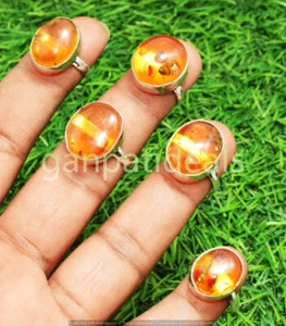 Baltic Amber Gemstone Rings 20pcs Wholesale Lot 925 Silver Plated Jewelry - Picture 1 of 1