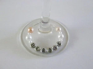 WINE GLASS CHARMS  YOUR NAME DRINK GRAD,PARTY FAVOR GIFT WEDDING BIRTHDAY SET 3 - Picture 1 of 2