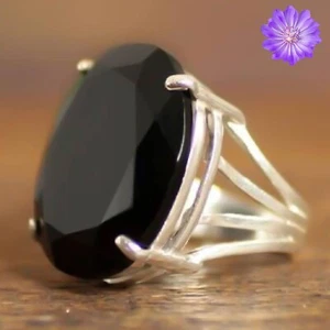 Black Onyx Gemstone 925 Sterling Silver Ring Handmade Jewelry Ring For Gift - Picture 1 of 3