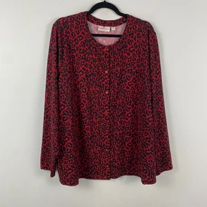 Quacker Factory Red Soft Knit Animal Print Cardigan 2X w/ Rhinestone Snap - Picture 1 of 11