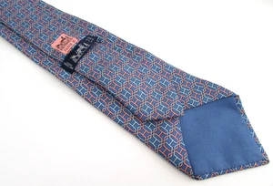Cravatta in seta geometrica HERMES Paris blu e rosa a catena "H" - Foto 1 di 6